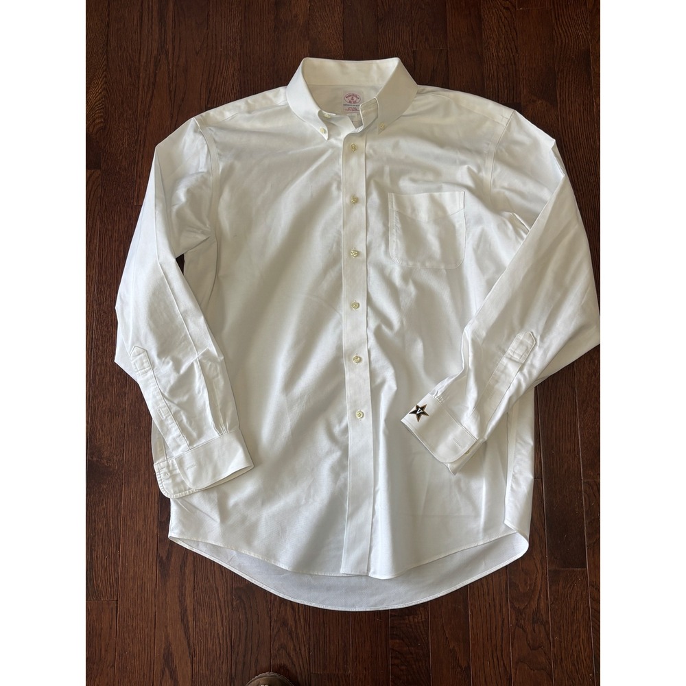 Brooks Brothers Mens White Non-Iron Cotton Vanderbilt Logo Dress Shirt 16 34/35